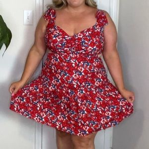 Red floral cutout dress